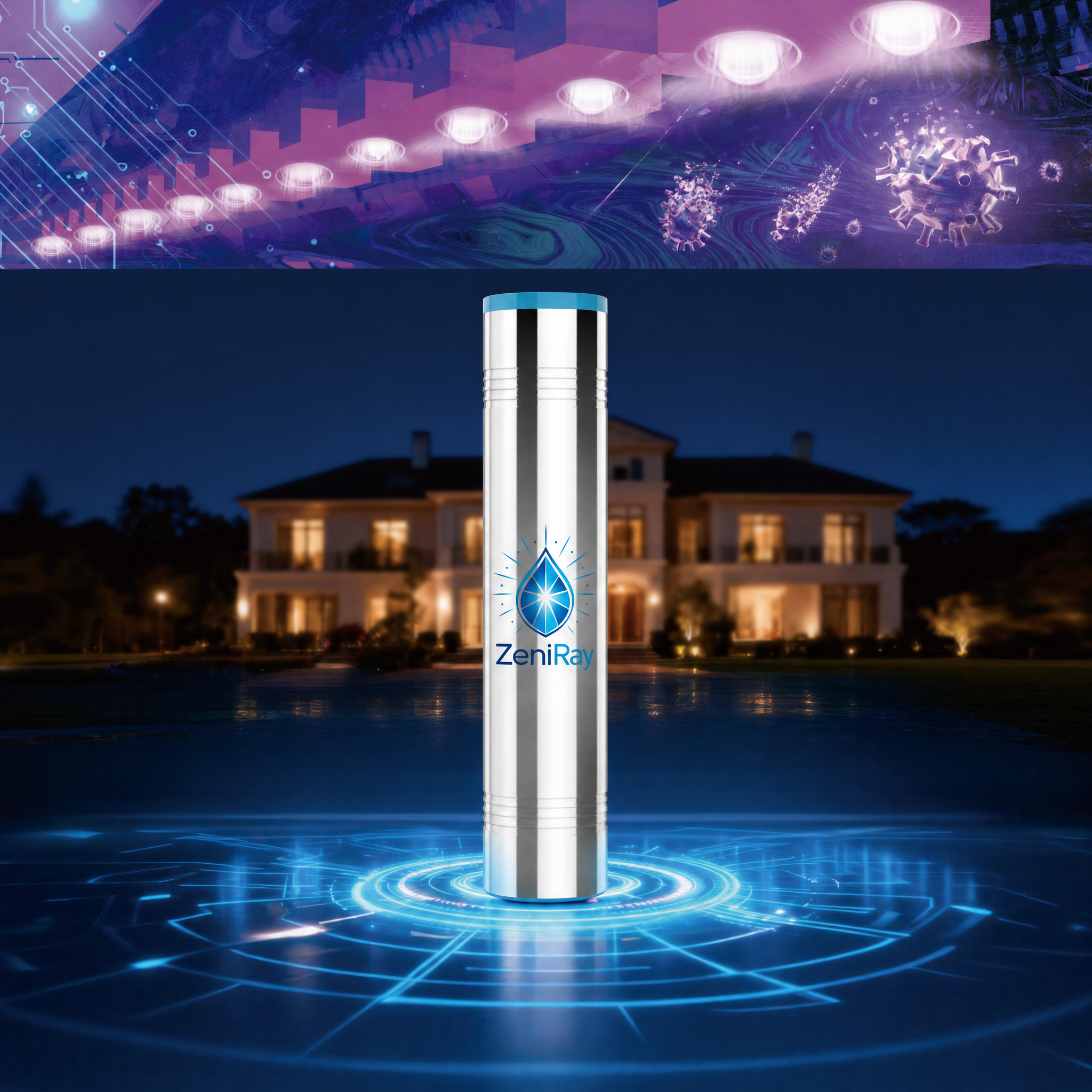 ZeniRay Pro-Stream 45LPM Whole-House UVC LED Water Sterilizer – High-Flow Smart Mainline Purifier (Mercury-Free, On-Demand Protection for Premium Villas)