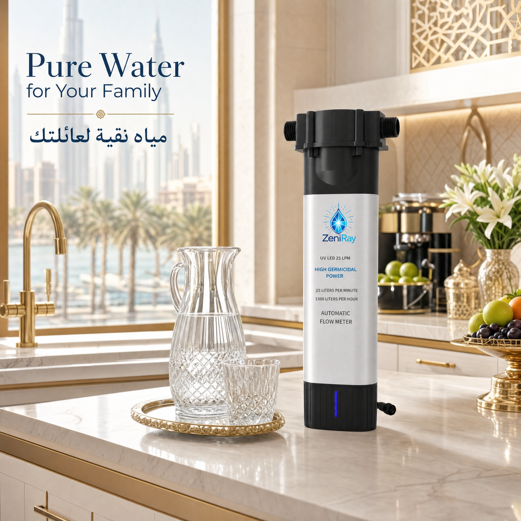 ZeniRay Smart Whole-House UVC LED Water Sterilizer – 25 LPM High-Flow On-Demand Purifier (Mercury-Free, Main Water Line Shield)