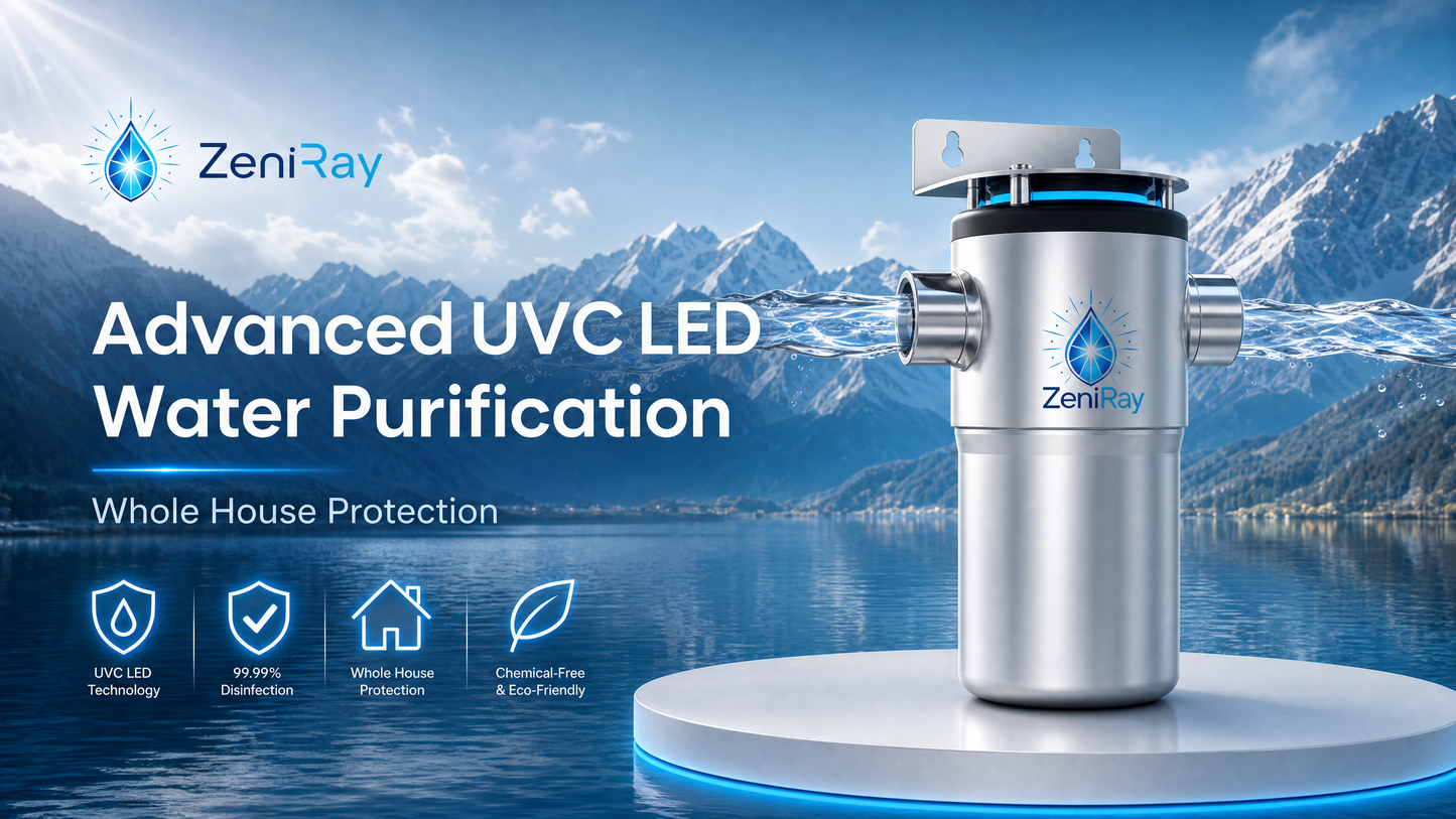 ZeniRay Pro-Stream 46LPM Whole-House UVC LED Water Sterilizer – High-Flow Smart Mainline Purifier (Mercury-Free, Flow-Activated Protection for Luxury Estates)