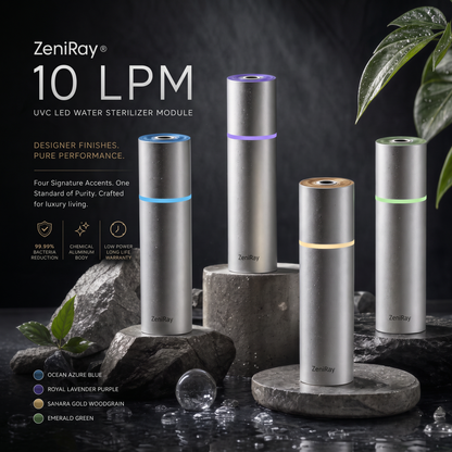 ZeniRay Smart 10 LPM UVC LED Water Sterilizer – Flow-Activated Terminal Purifier Module (99.99% Sterilization, Mercury-Free Last-Mile Shield for Luxury Homes)