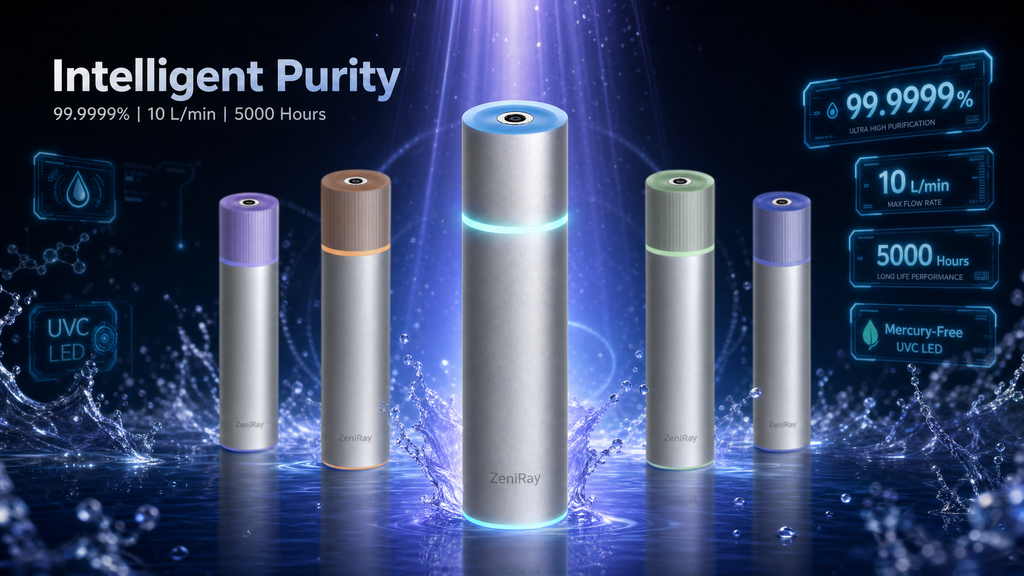 ZeniRay Smart UVC LED Water Sterilizer – 10 LPM High-Flow On-Demand Purifier (Mercury-Free, Main Water Line Shield)